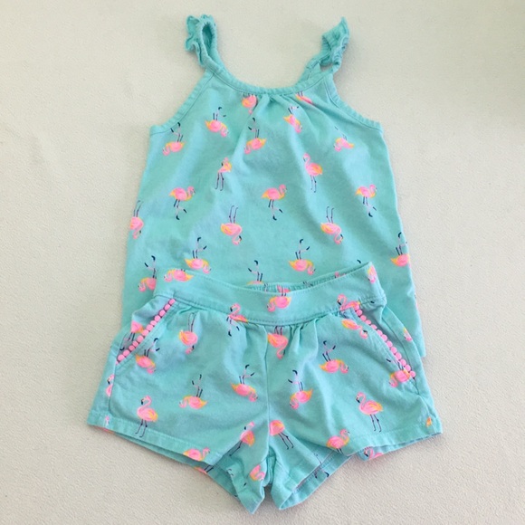 🦩Blue and Pink Flamingo Shorts with Pink Pom-pom Trim by OshKosh B'Gosh 🦩 - Picture 11 of 11